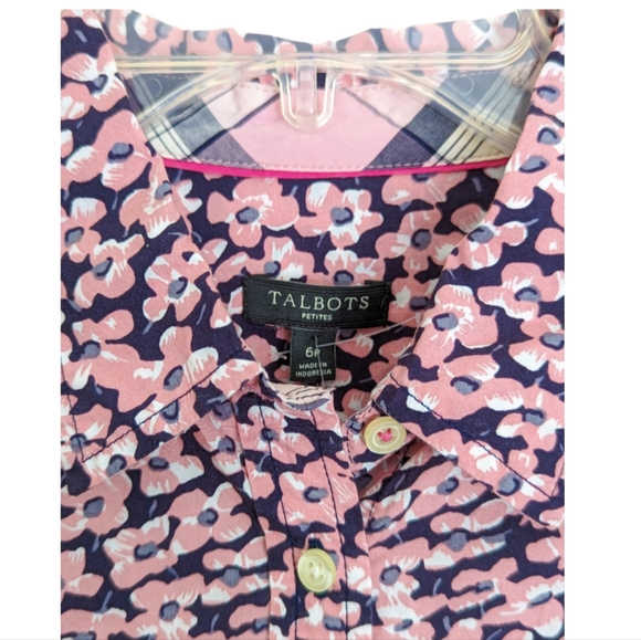 Talbots Poplin Pink Floral Long Sleeve Button Down Shirt Sz 6 Petite - Picture 3 of 7